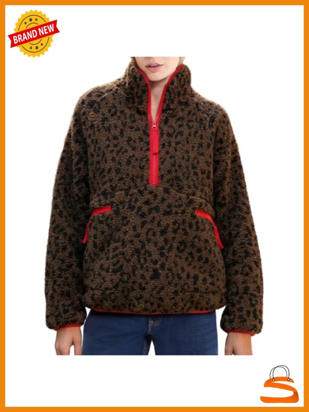 Fuzzy Half Zip Fleece Jacket Women Long Sleeve Sherpa Pullover Chunky Teddy